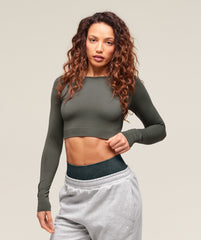Everyday Seamless Long Sleeve Crop Top - Strength Green