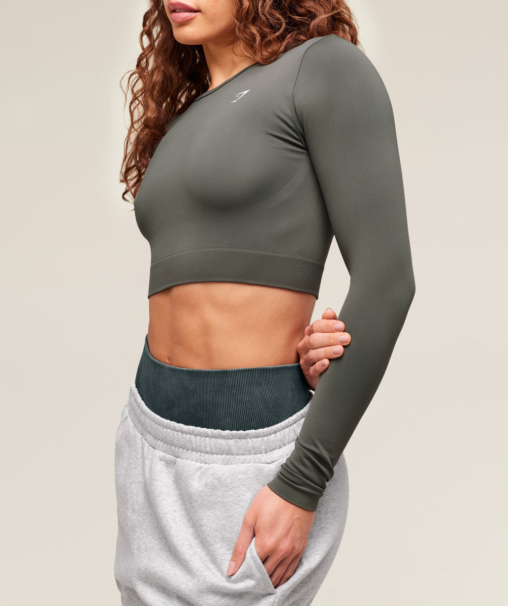 Everyday Seamless Long Sleeve Crop Top - Strength Green