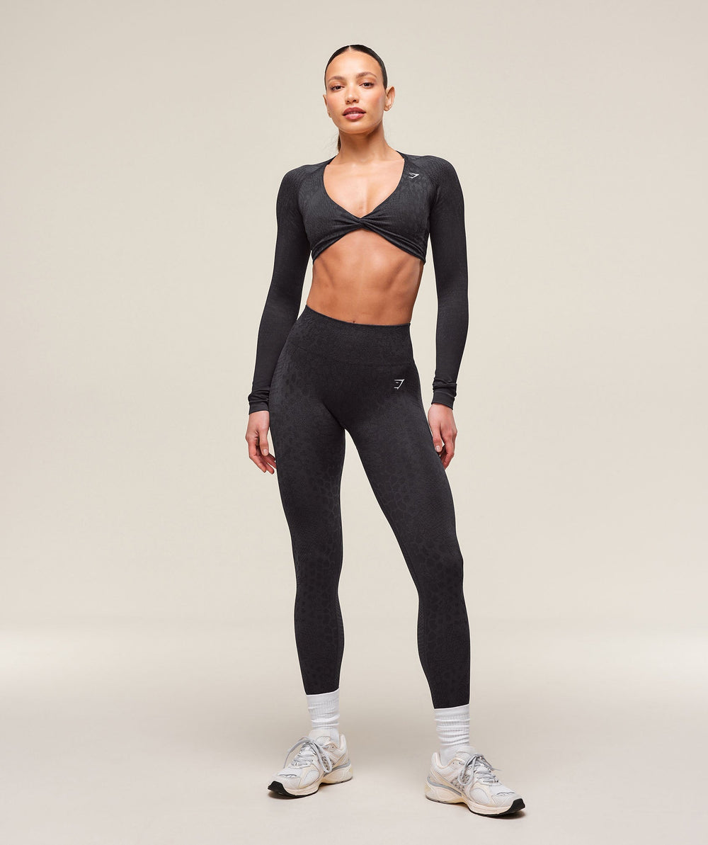 Adapt X Whitney Animal Seamless Long Sleeve Top - Black/Asphalt Grey