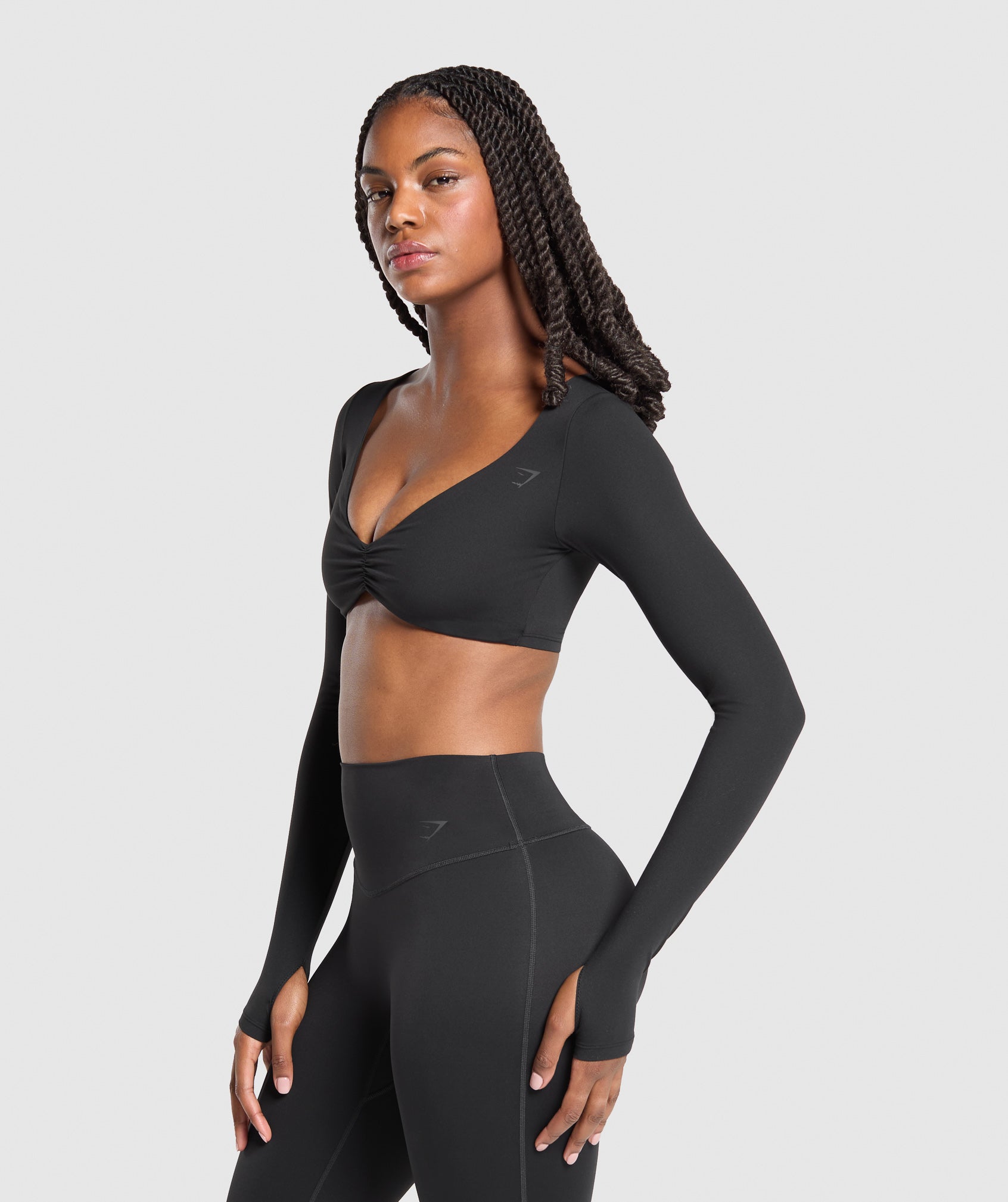 Ruched Long Sleeve Top - Black