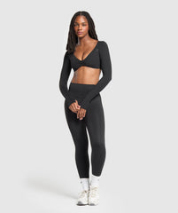 Ruched Long Sleeve Top - Black