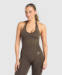 Vital Halter Neck Tank With Shelf - Penny Brown Marl