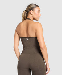 Vital Halter Neck Tank With Shelf - Penny Brown Marl