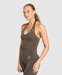 Vital Halter Neck Tank With Shelf - Penny Brown Marl