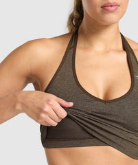 Vital Halter Neck Tank With Shelf - Penny Brown Marl