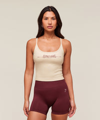 Ribbed Cotton Midi Shelf Tank - Oat White/Burgundy Brown