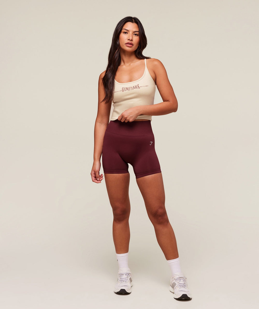 Ribbed Cotton Midi Shelf Tank - Oat White/Burgundy Brown