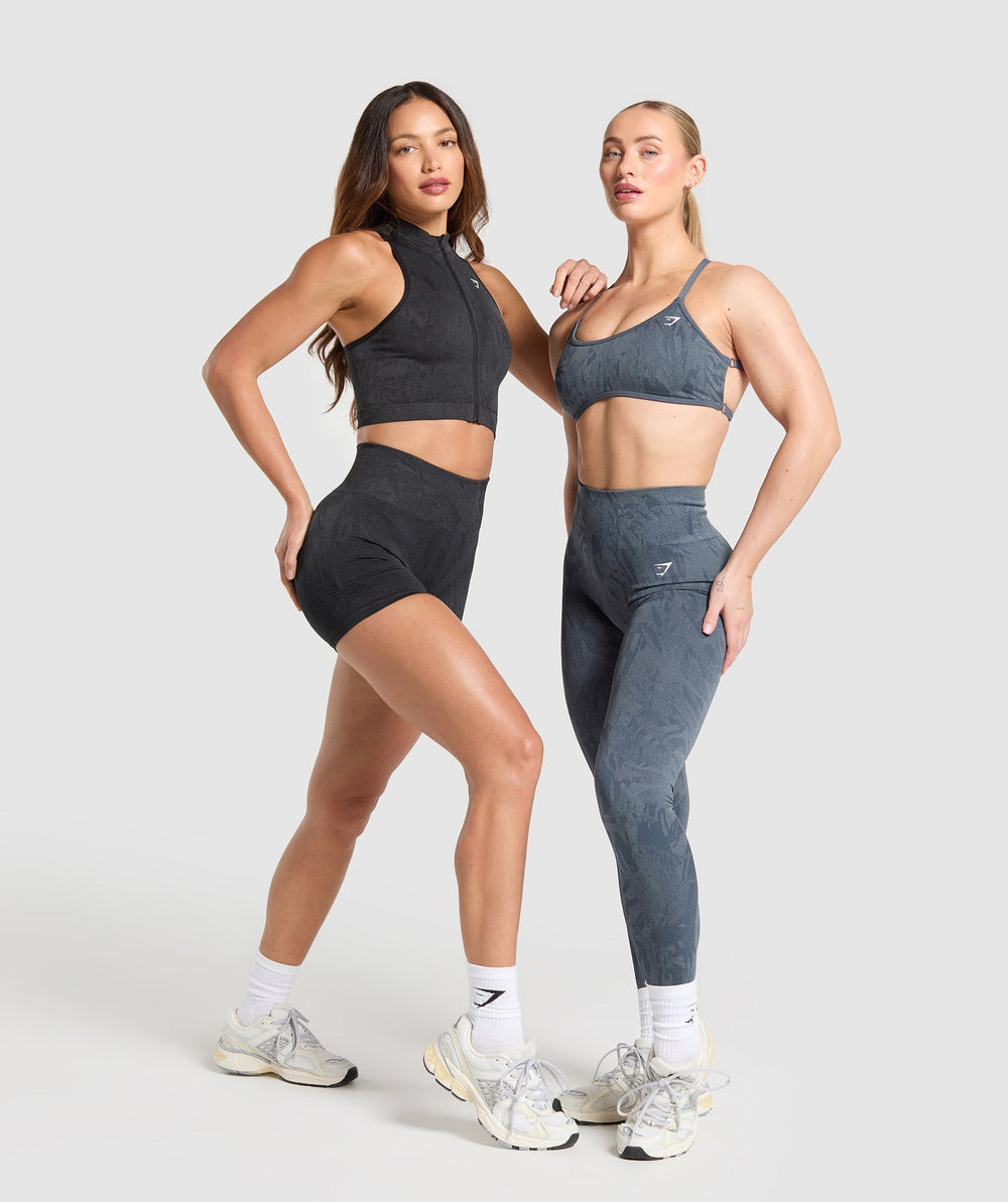 Adapt Camo Seamless Zip Up Crop Top - Asphalt Grey/Black