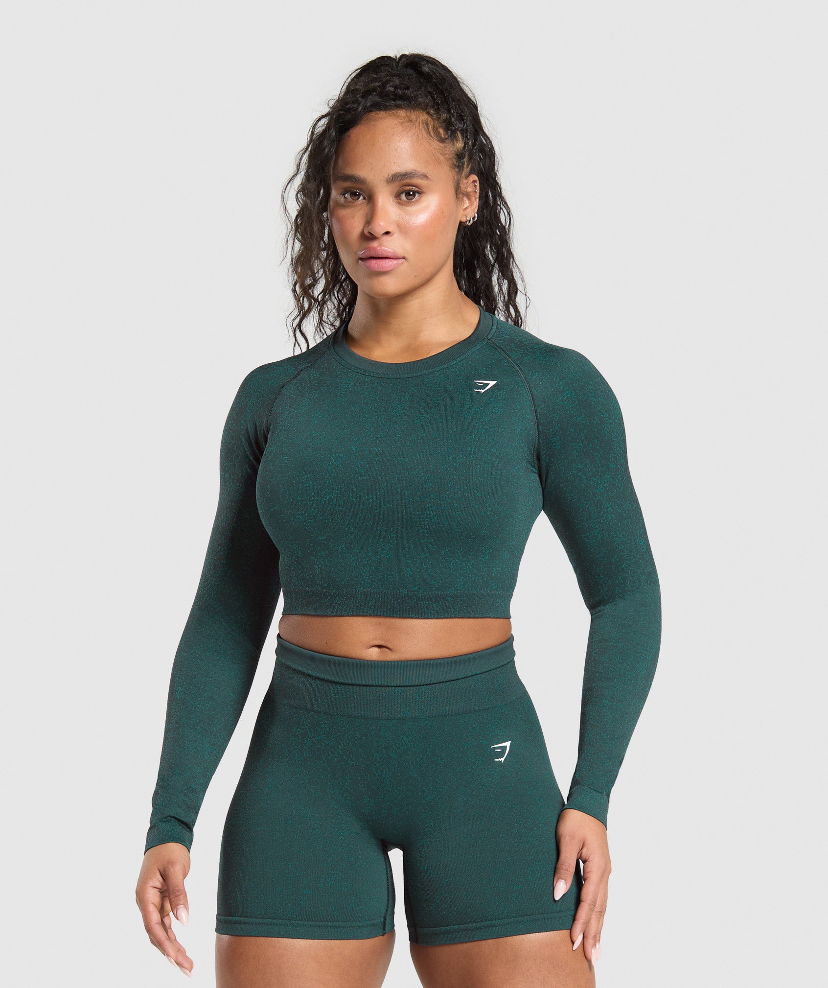 Adapt Fleck Seamless Long Sleeve Crop Top - Darkest Teal/Functional Teal