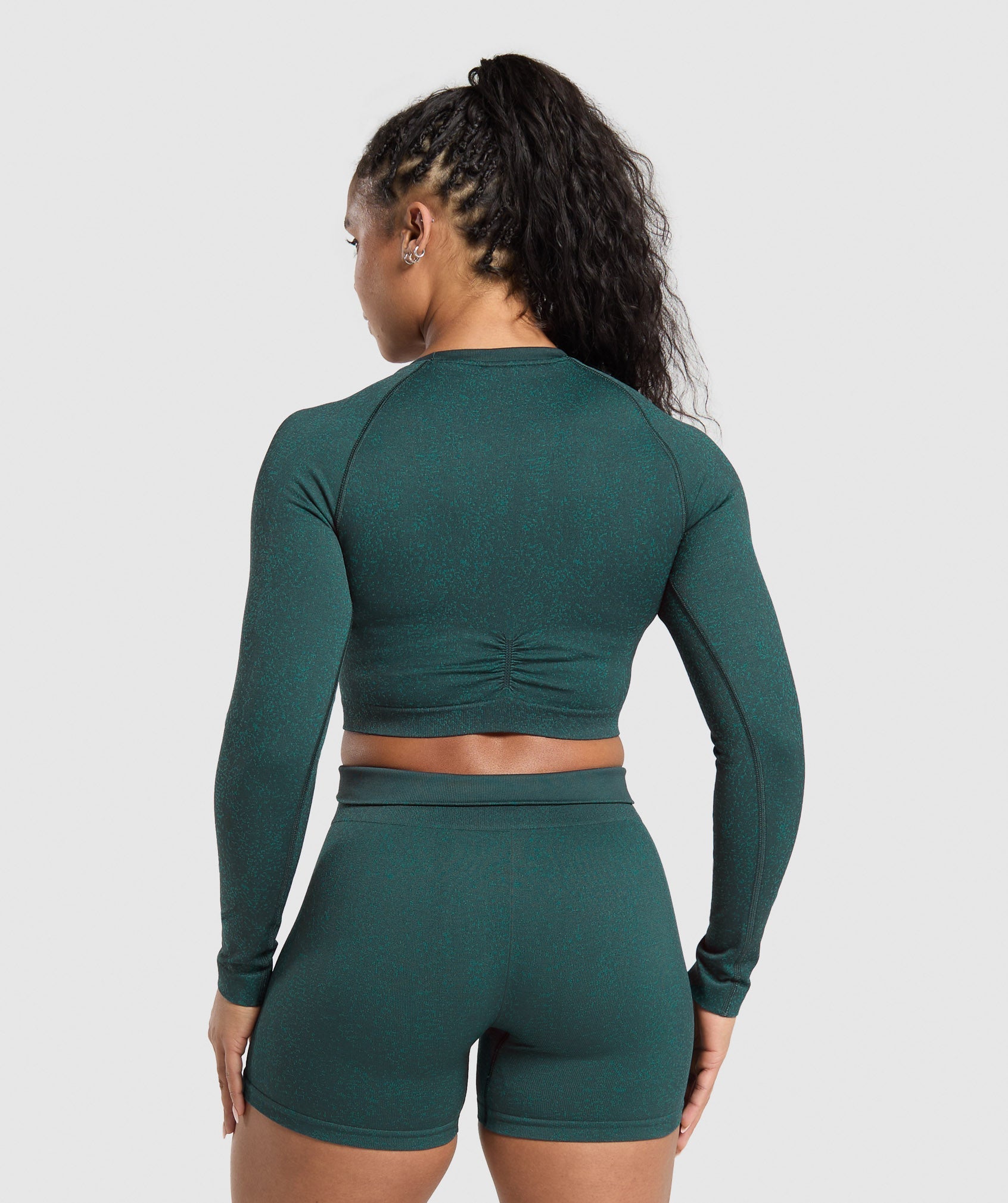 Adapt Fleck Seamless Long Sleeve Crop Top - Darkest Teal/Functional Teal