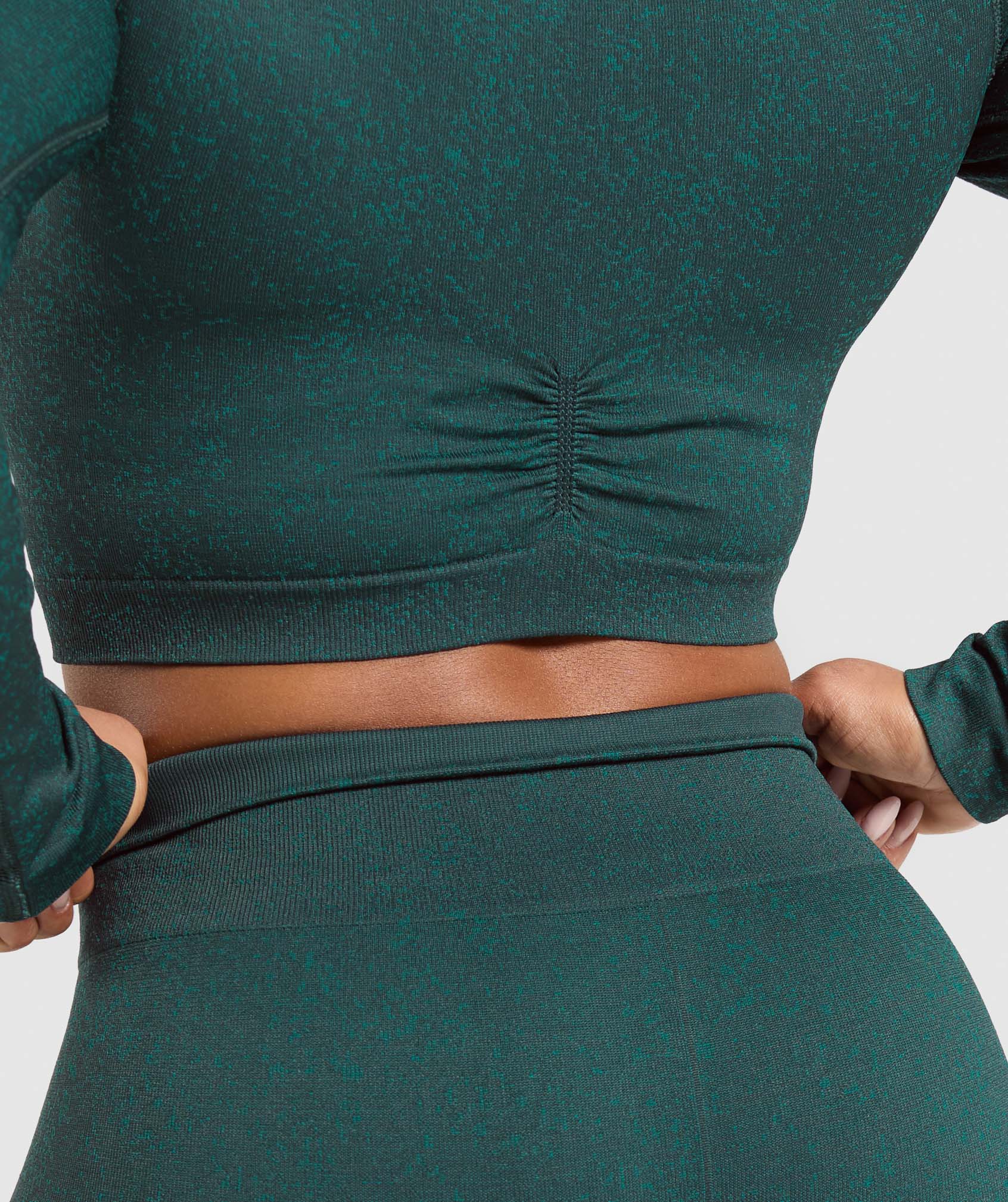 Adapt Fleck Seamless Long Sleeve Crop Top - Darkest Teal/Functional Teal