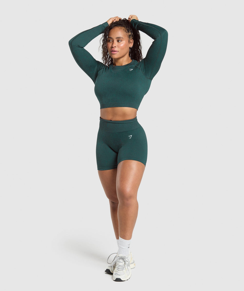 Adapt Fleck Seamless Long Sleeve Crop Top - Darkest Teal/Functional Teal