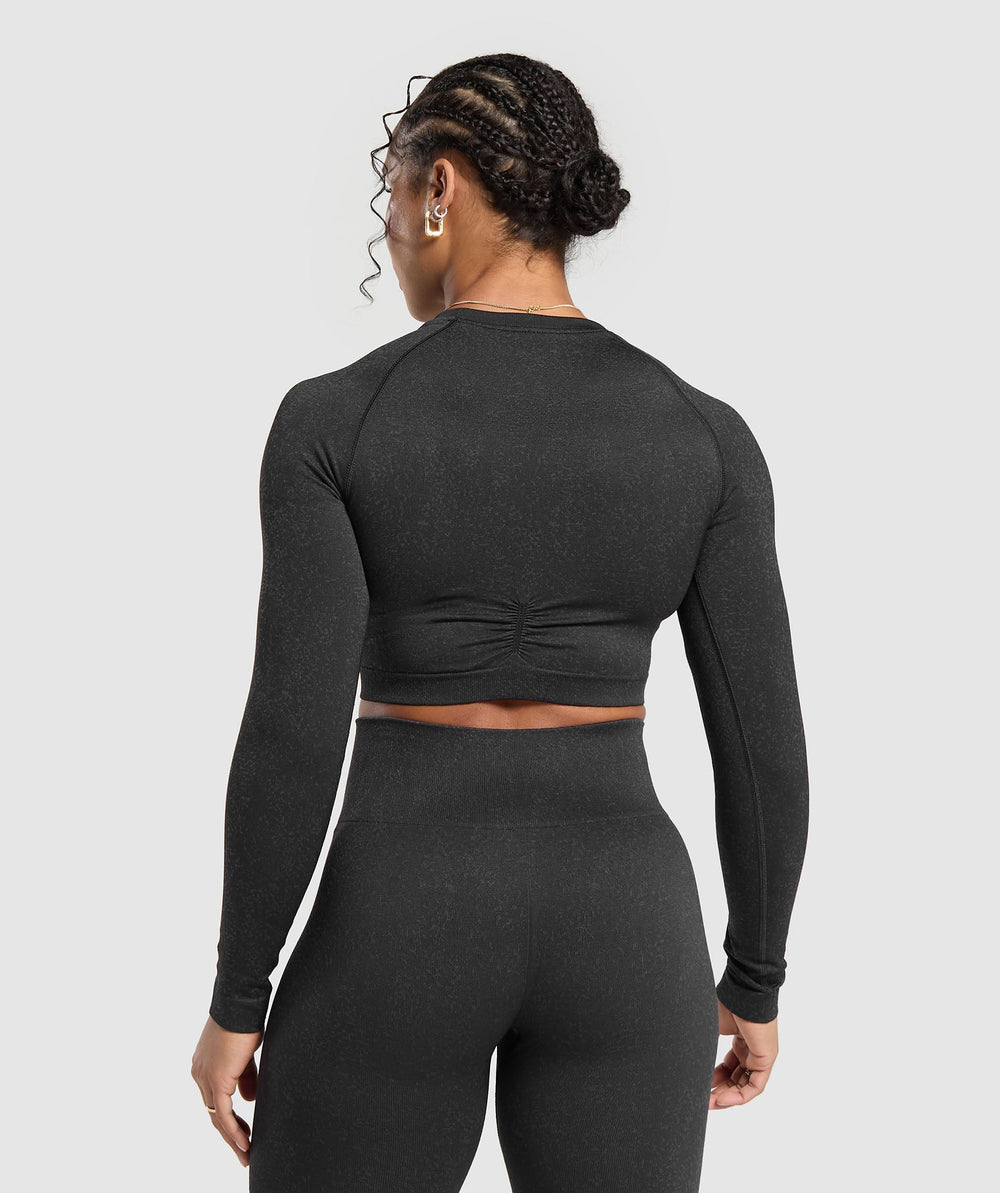 Adapt Fleck Seamless Long Sleeve Crop Top - Mineral | Black