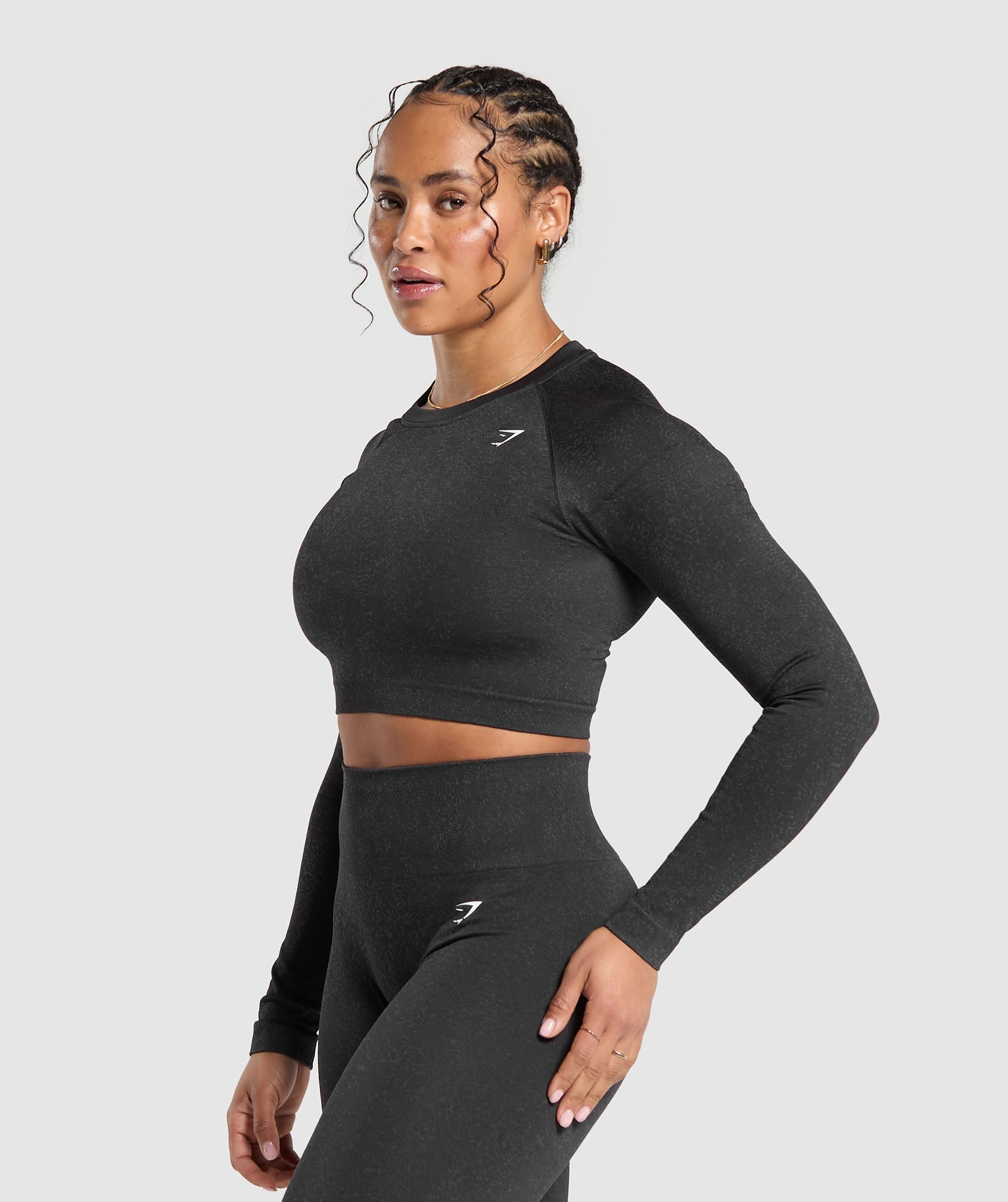 Adapt Fleck Seamless Long Sleeve Crop Top - Mineral | Black