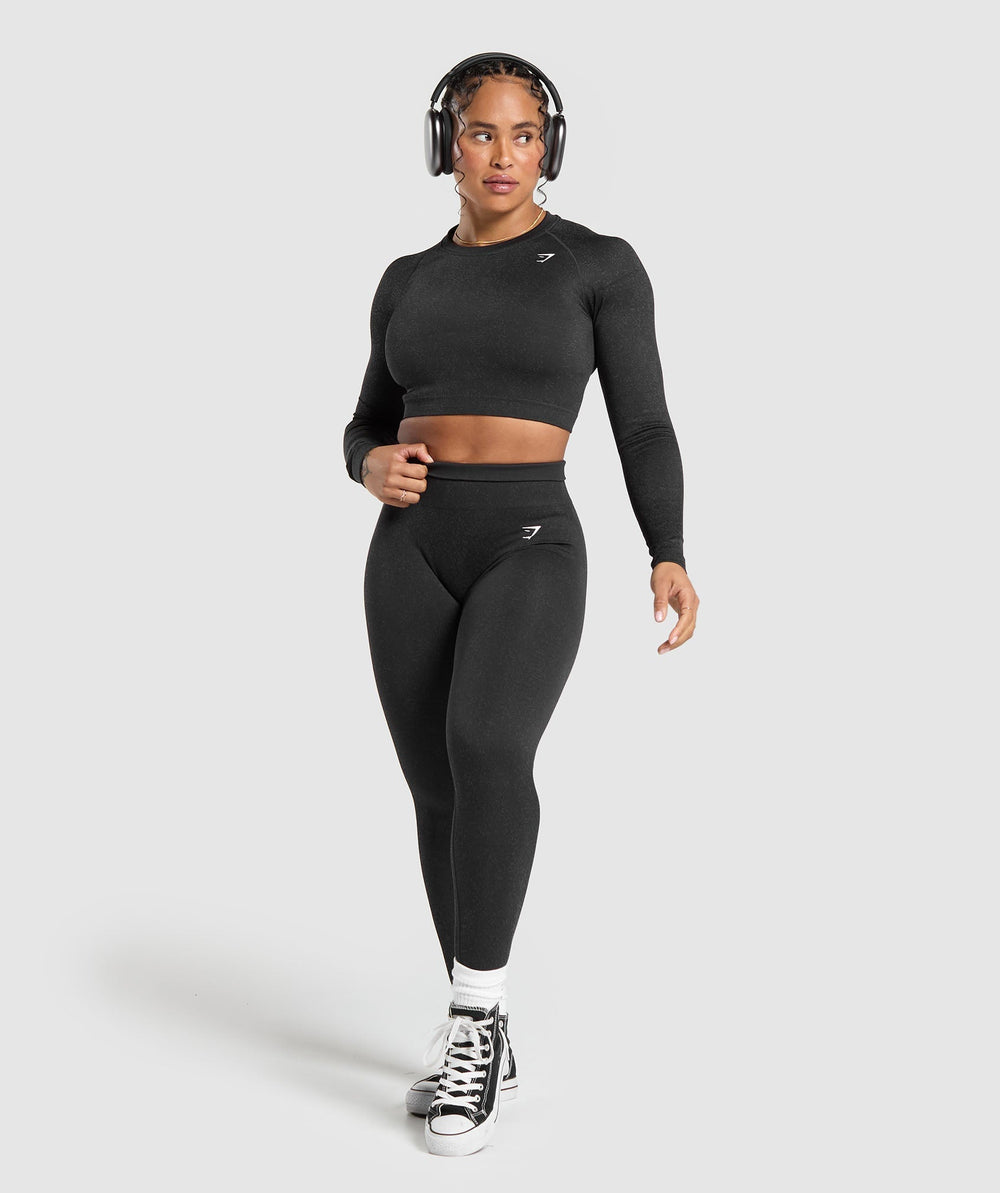 Adapt Fleck Seamless Long Sleeve Crop Top - Mineral | Black