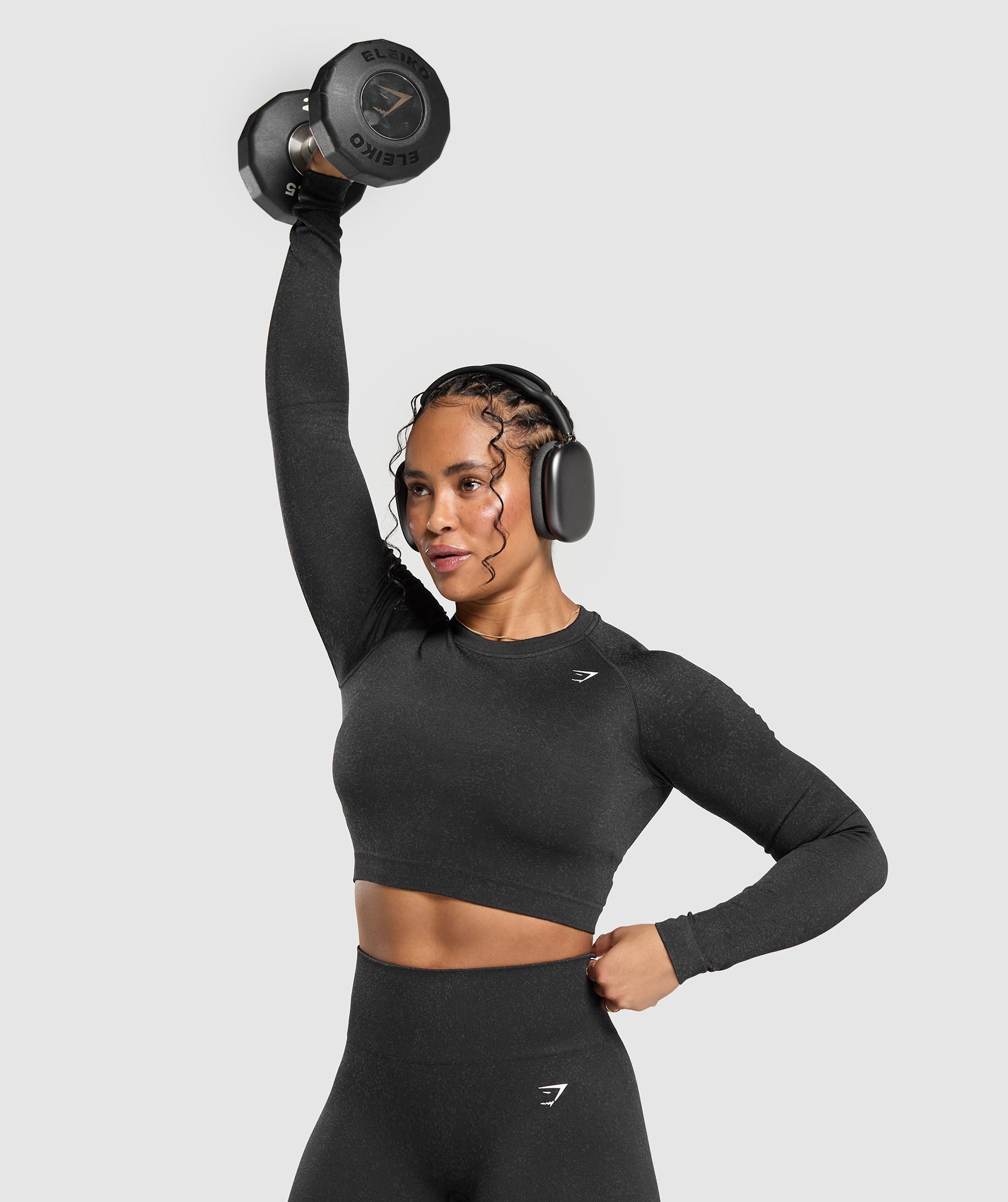 Adapt Fleck Seamless Long Sleeve Crop Top - Mineral | Black