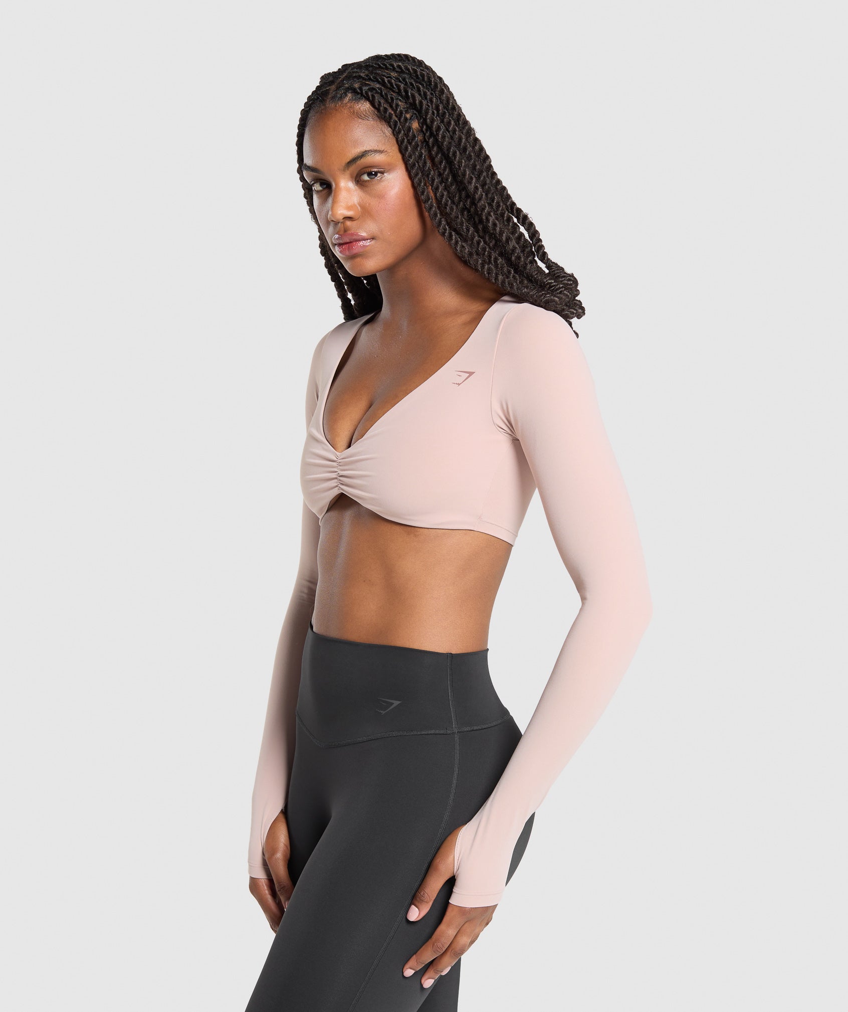 Ruched Long Sleeve Top - Muted Pink