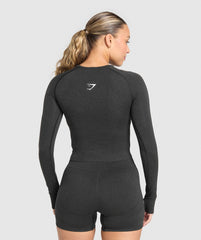 Vital Long Sleeve Cut Out Top - Black Marl