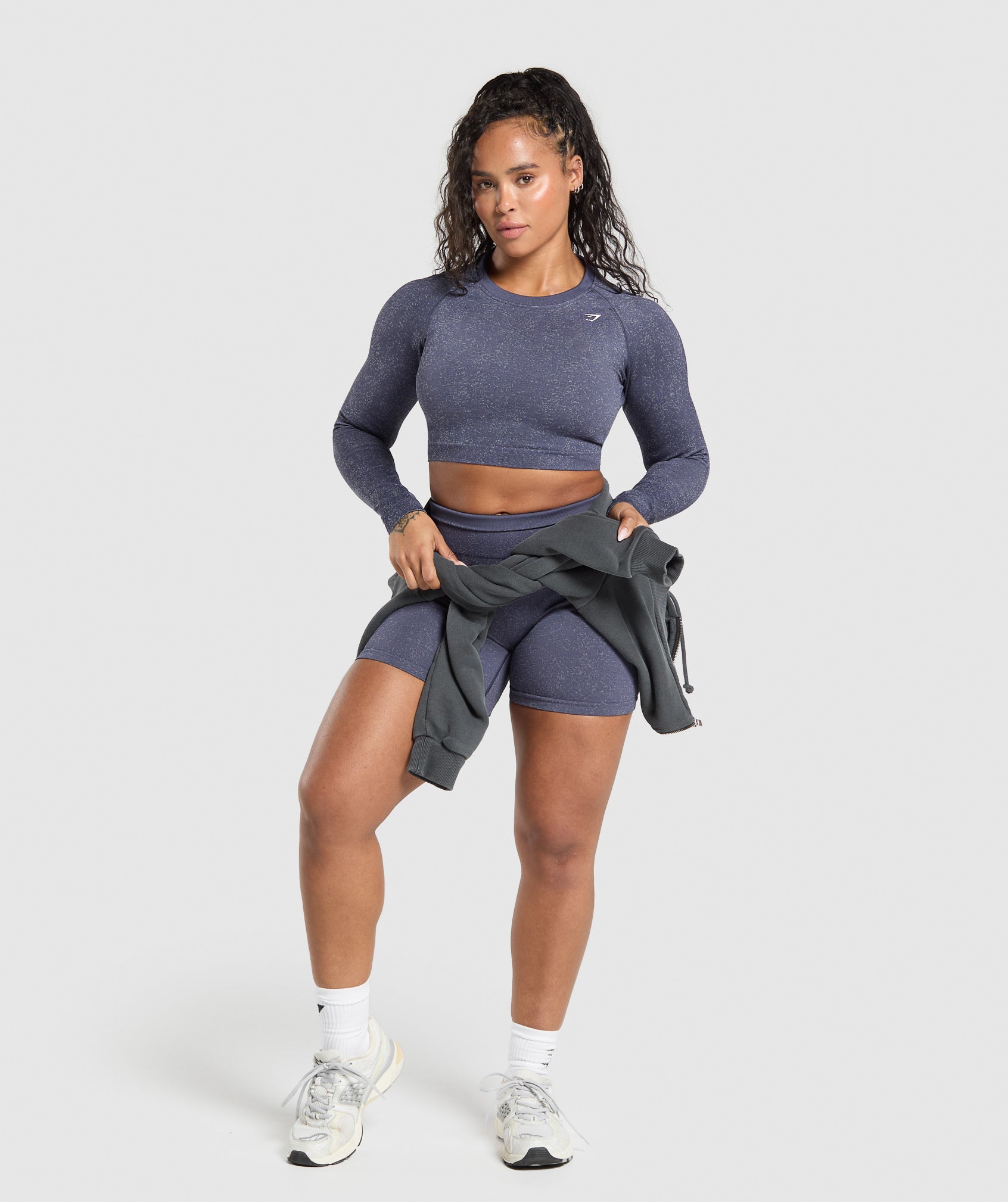 Adapt Fleck Seamless Long Sleeve Crop Top - Weighted Purple/Metal Purple