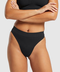 Seamless High Leg Thong - Black
