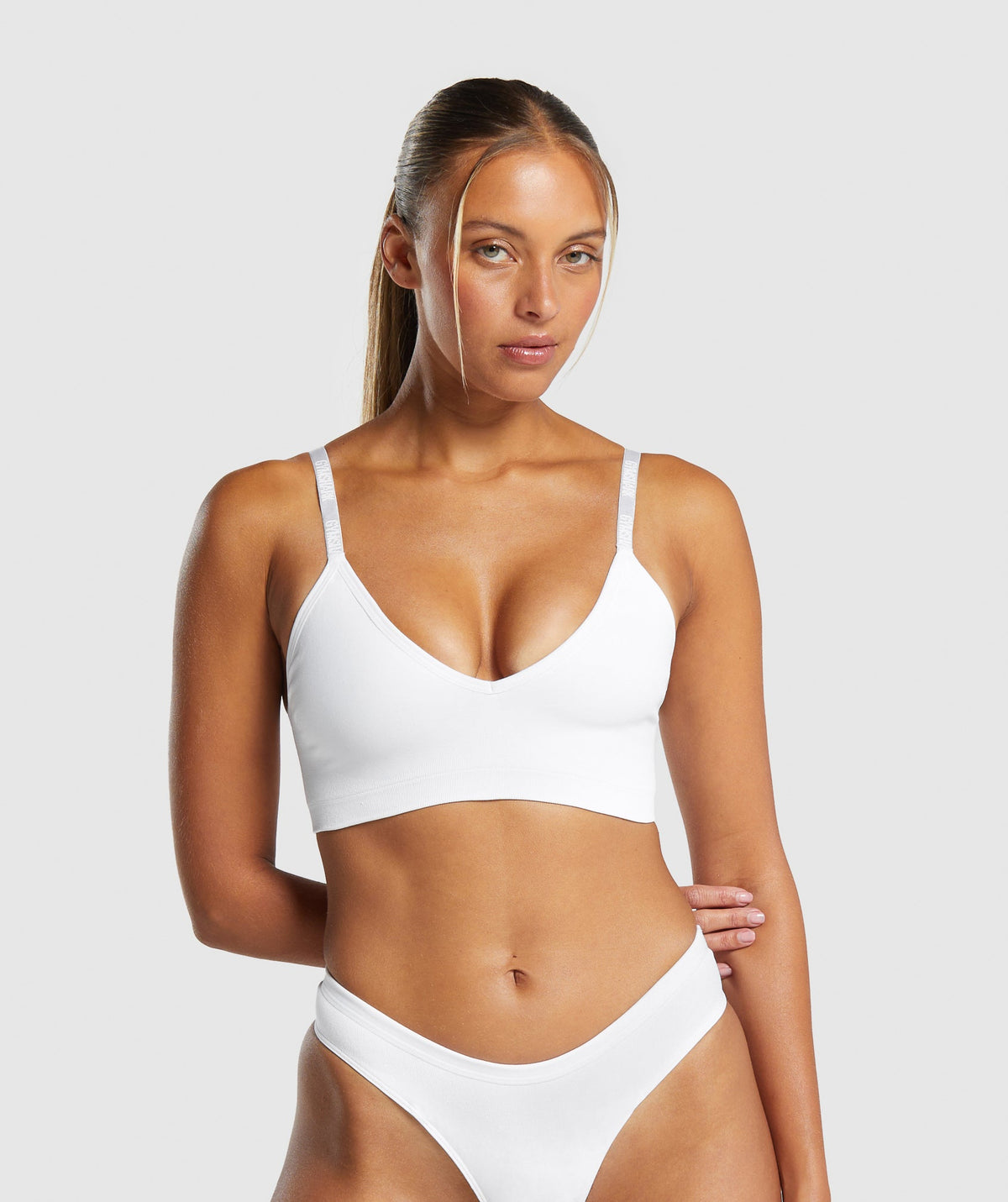 Seamless V Neck Bralette - White