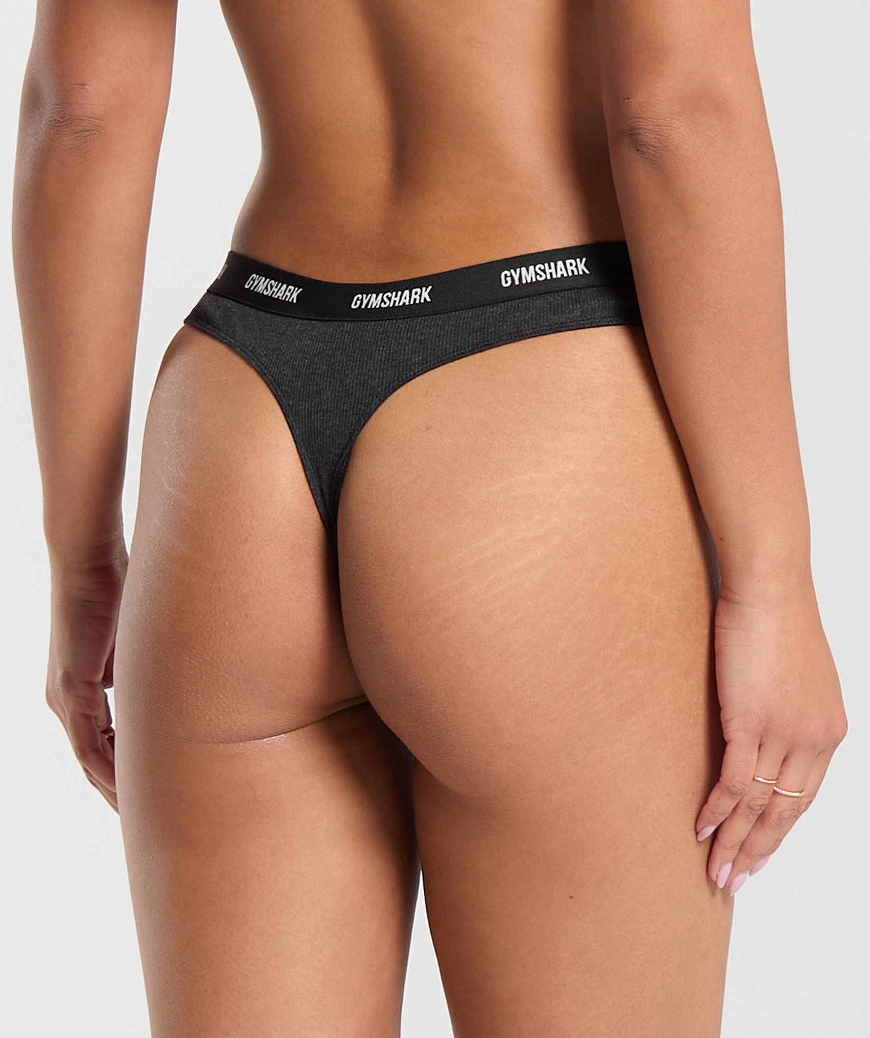 Rib High Rise Thong - Midnight Black Marl