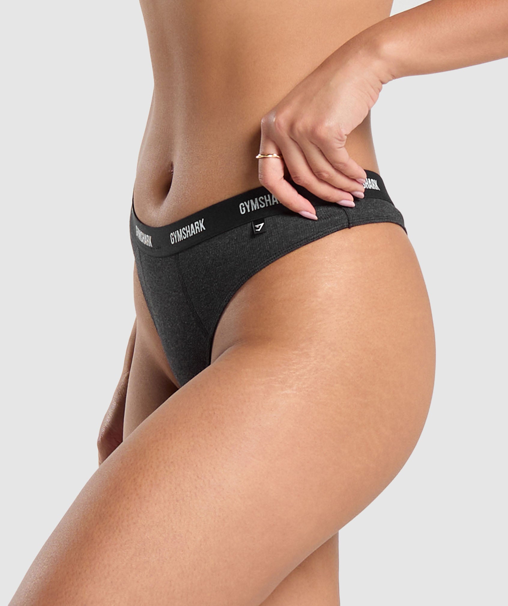 Rib High Rise Thong - Midnight Black Marl