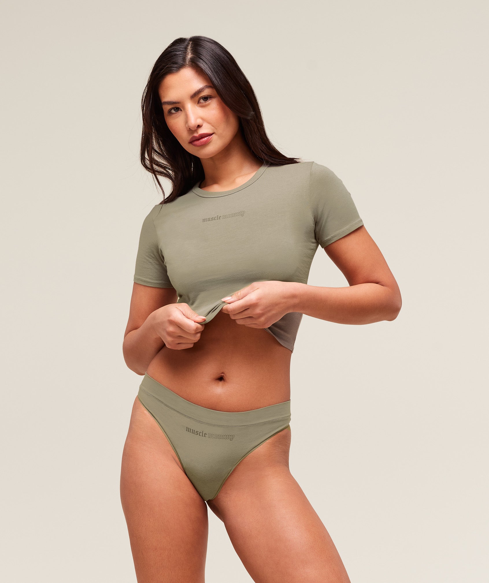 Cotton Graphic Thong - Linen Brown