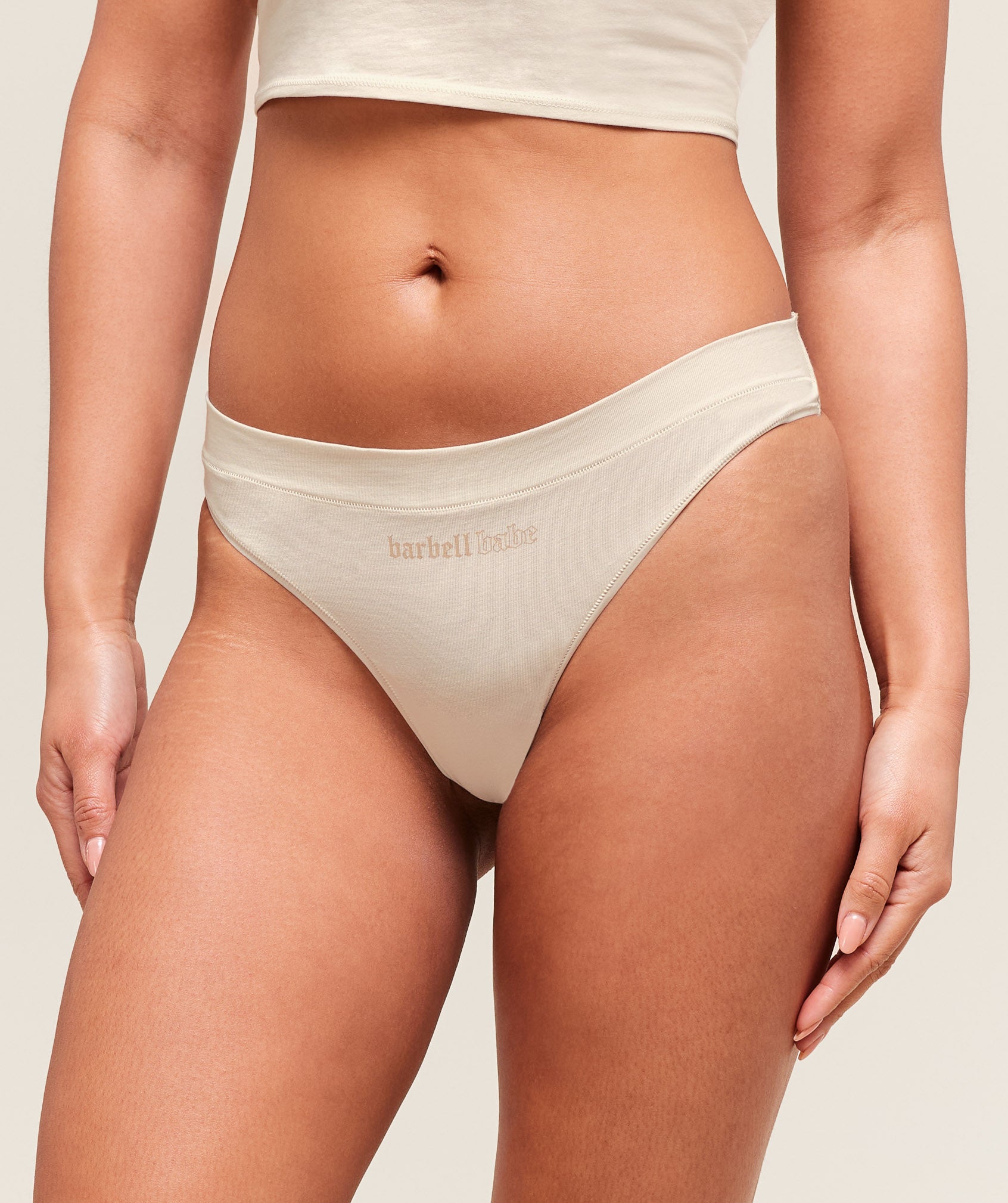Cotton Graphic Thong - Oat White