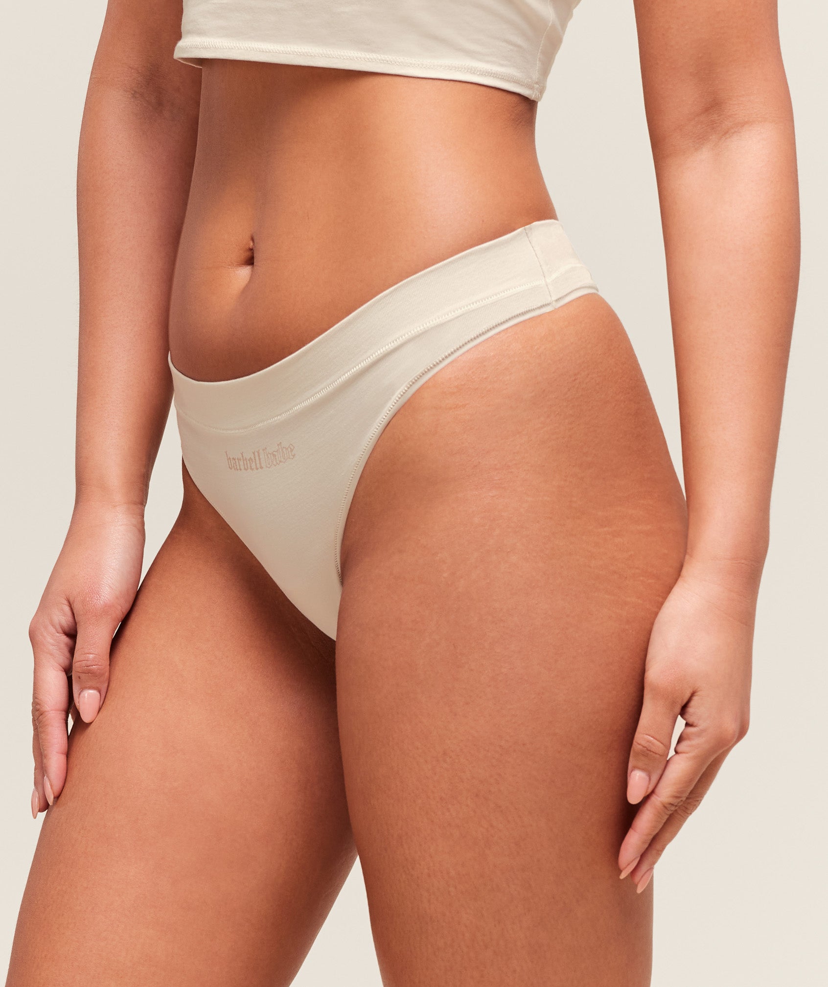 Cotton Graphic Thong - Oat White