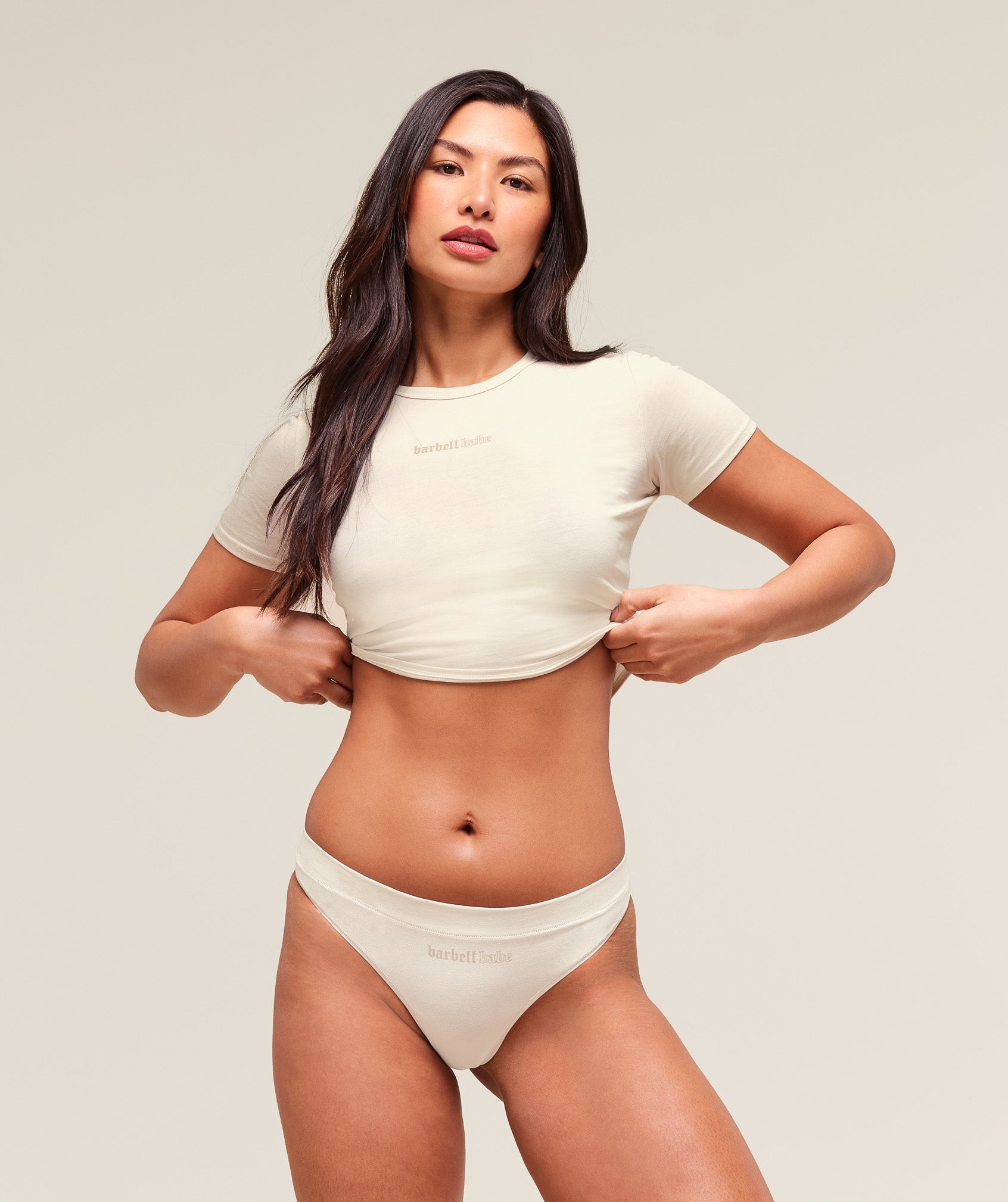 Cotton Graphic Thong - Oat White
