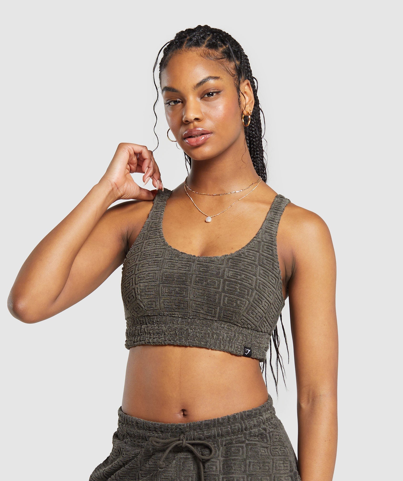 Monogram Towelling Bralette - Strength Green