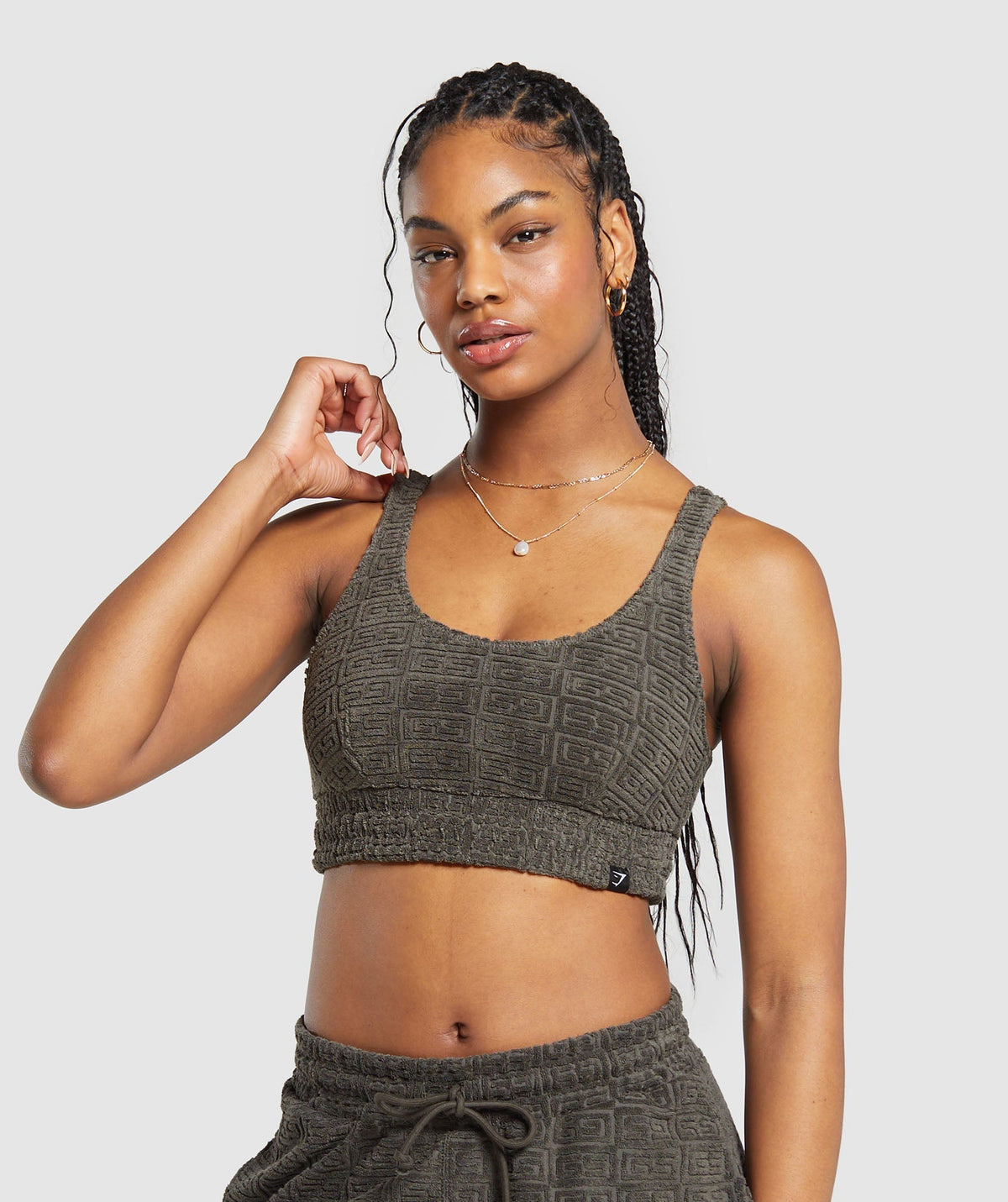 Monogram Towelling Bralette - Strength Green