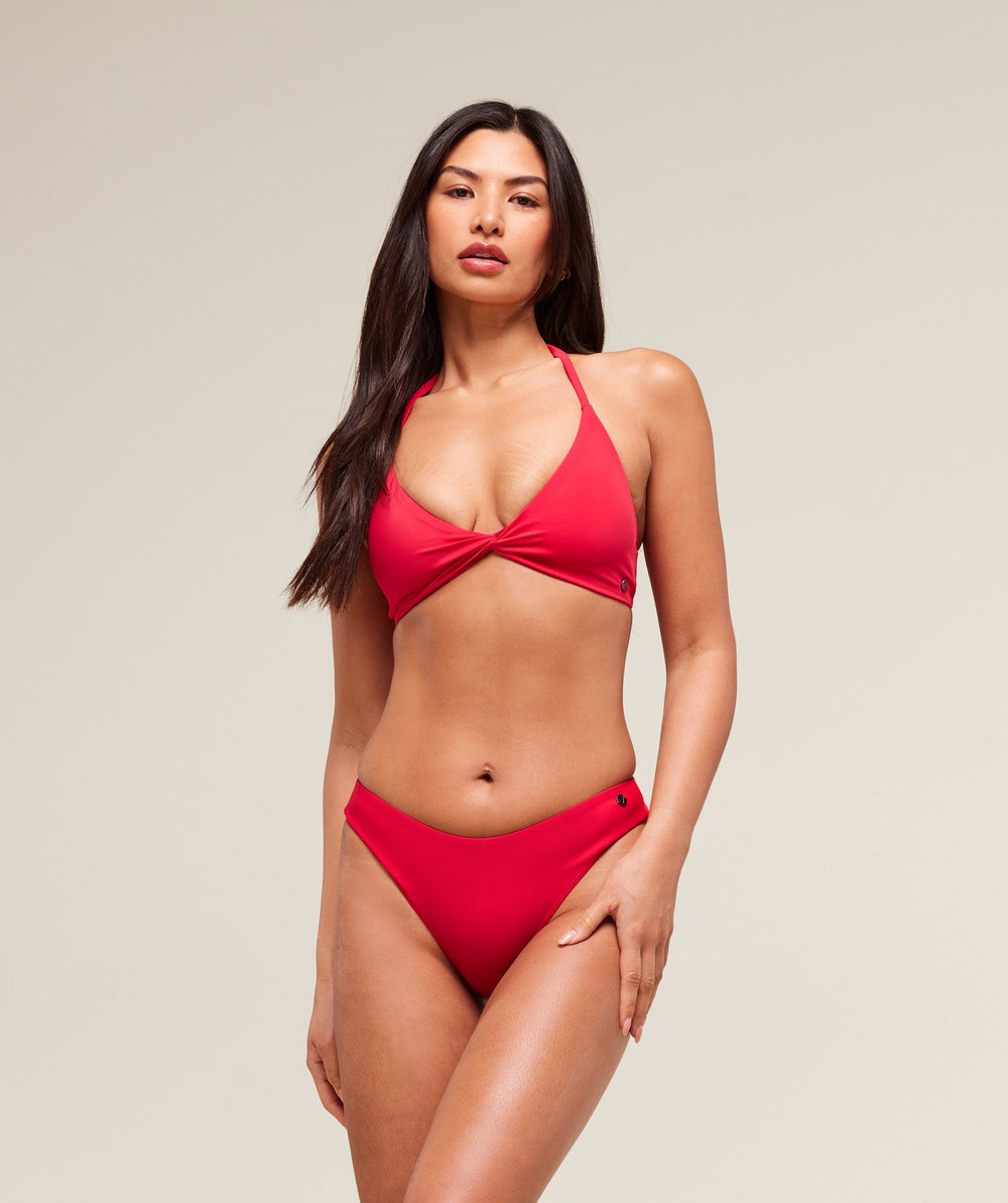 Dipped Front Bikini Bottom - Carmine Red