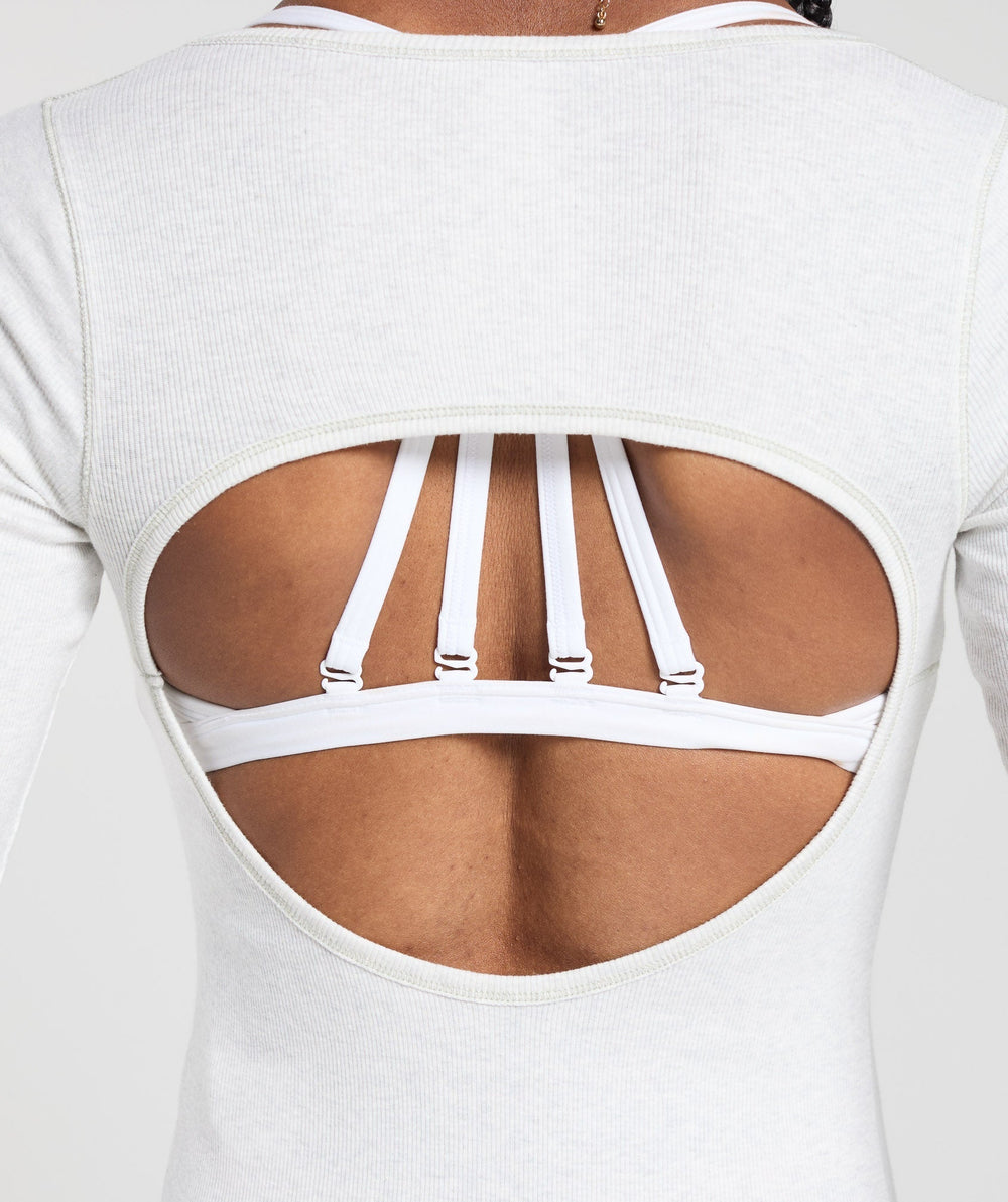 Ribbed Cotton Long Sleeve Bodysuit - White Marl