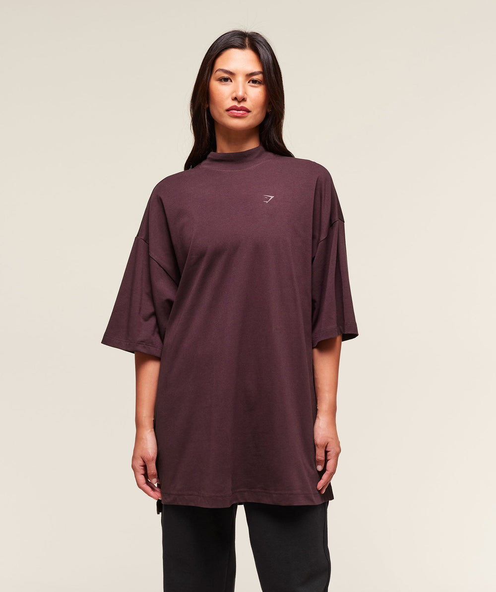 Covered Longline Cotton T-Shirt - Cherry Purple