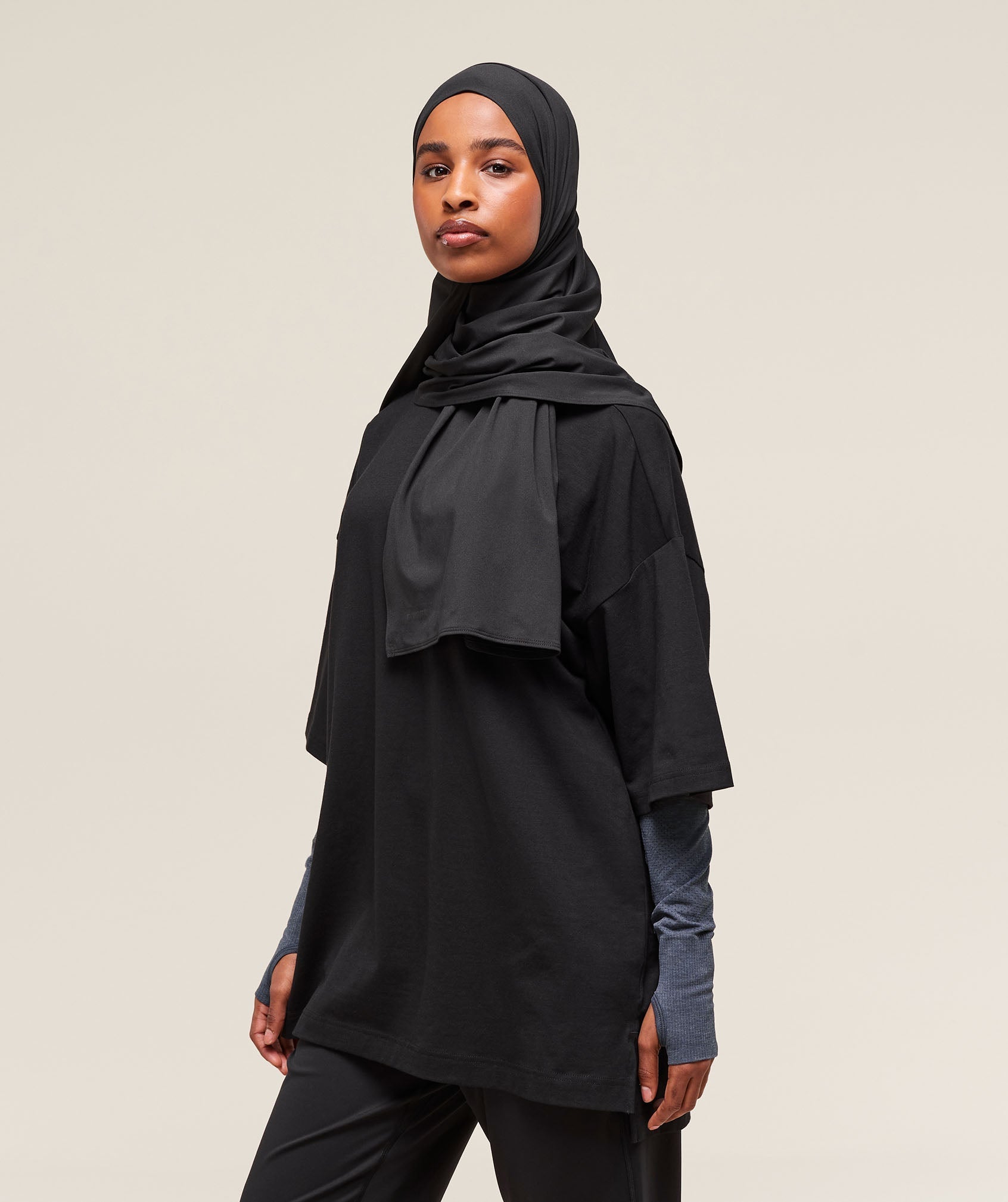 Covered Longline Cotton T-Shirt - Black