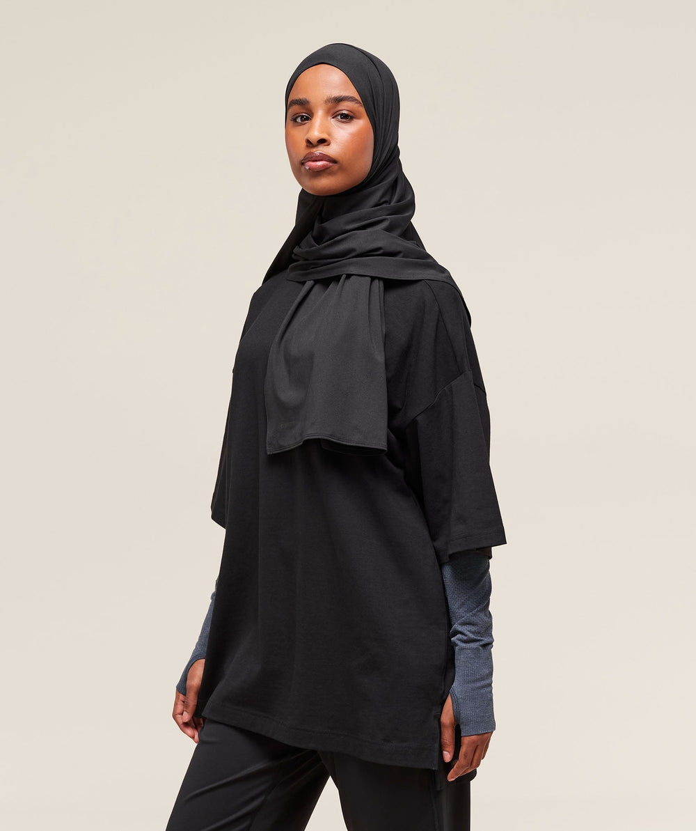 Covered Longline Cotton T-Shirt - Black