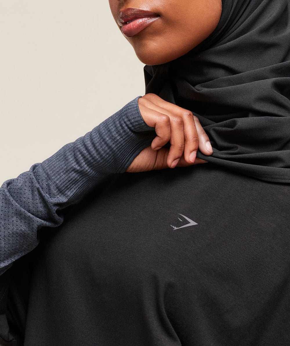 Covered Longline Cotton T-Shirt - Black
