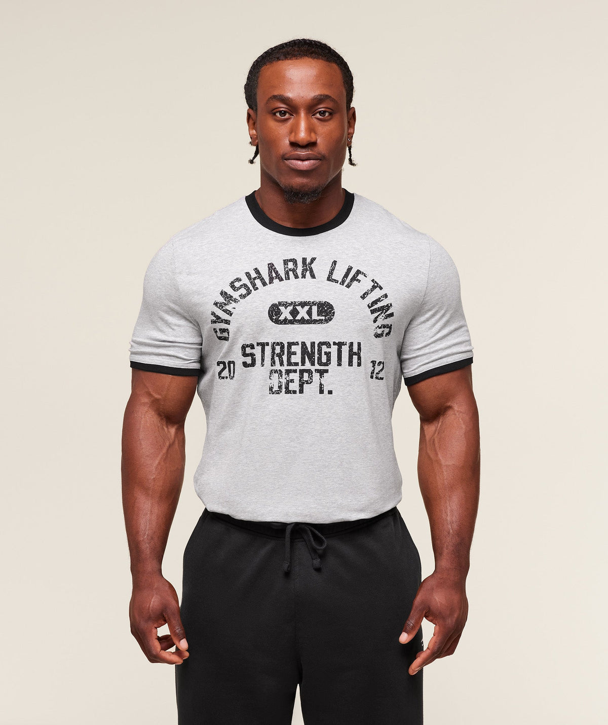 XXL Strength Dept Ringer T-Shirt - Light Grey Core Marl