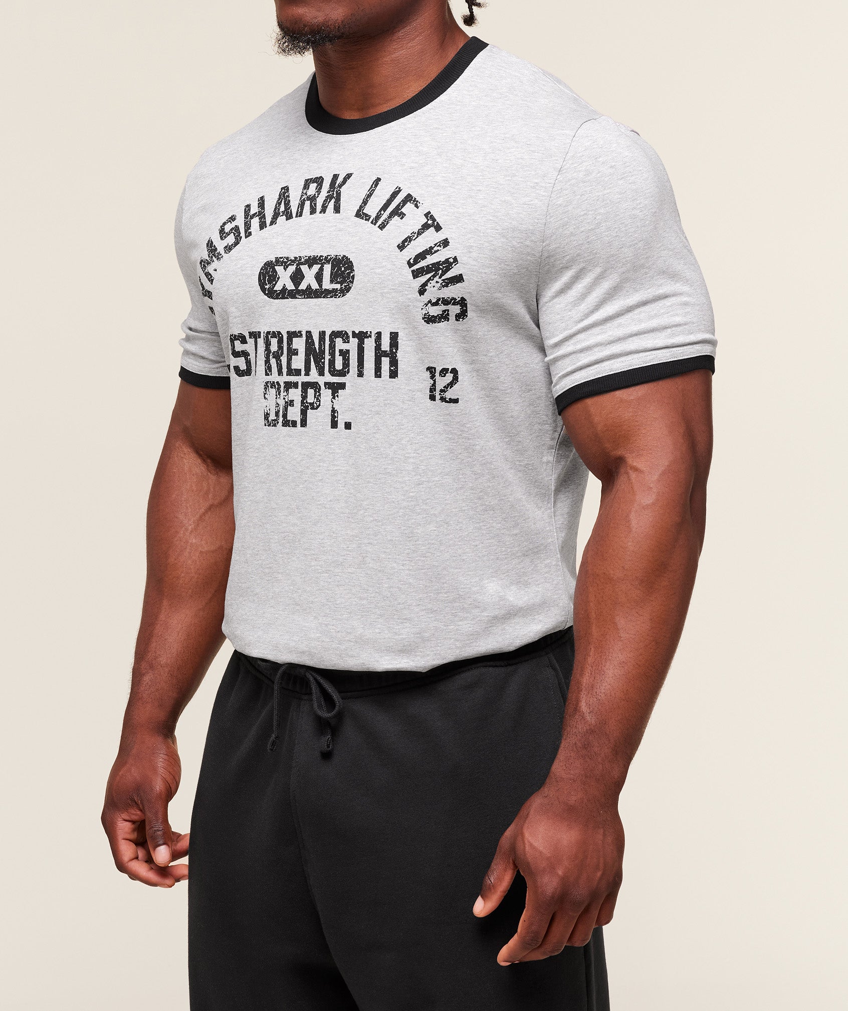 XXL Strength Dept Ringer T-Shirt - Light Grey Core Marl