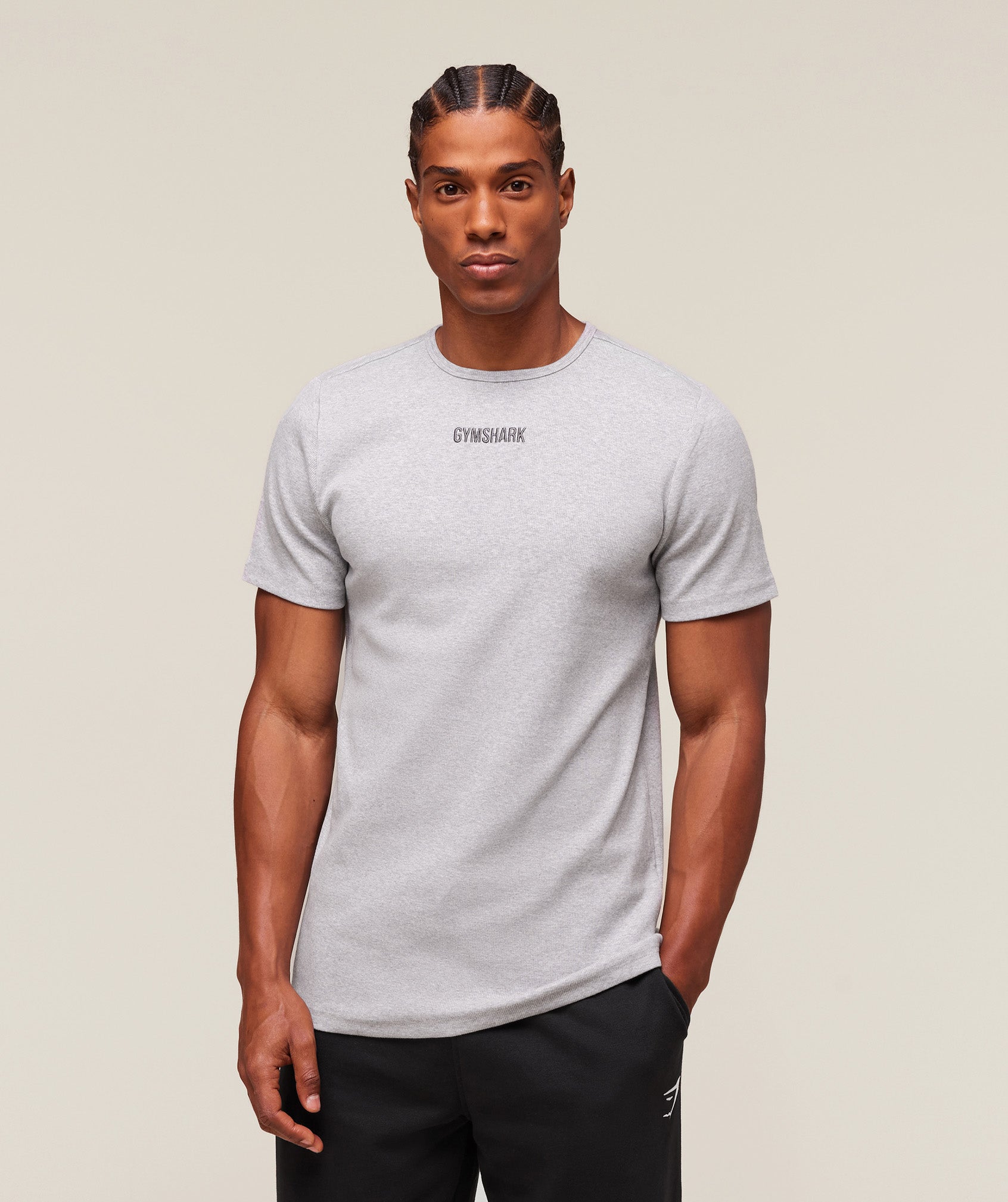 Premium Ribbed T-Shirt - Light Grey Core Marl