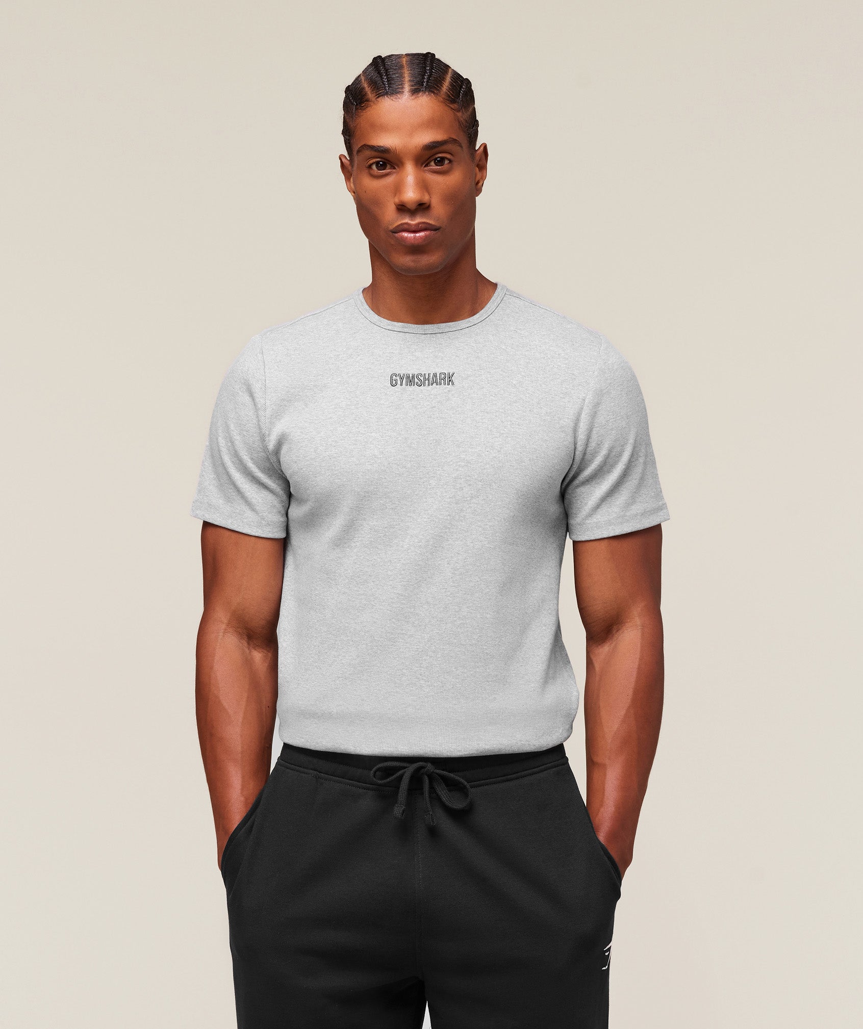 Premium Ribbed T-Shirt - Light Grey Core Marl