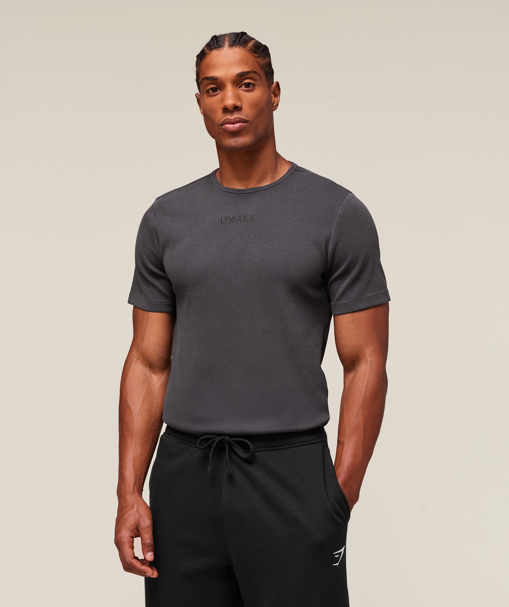 Premium Washed Ribbed T-Shirt - Onyx Grey