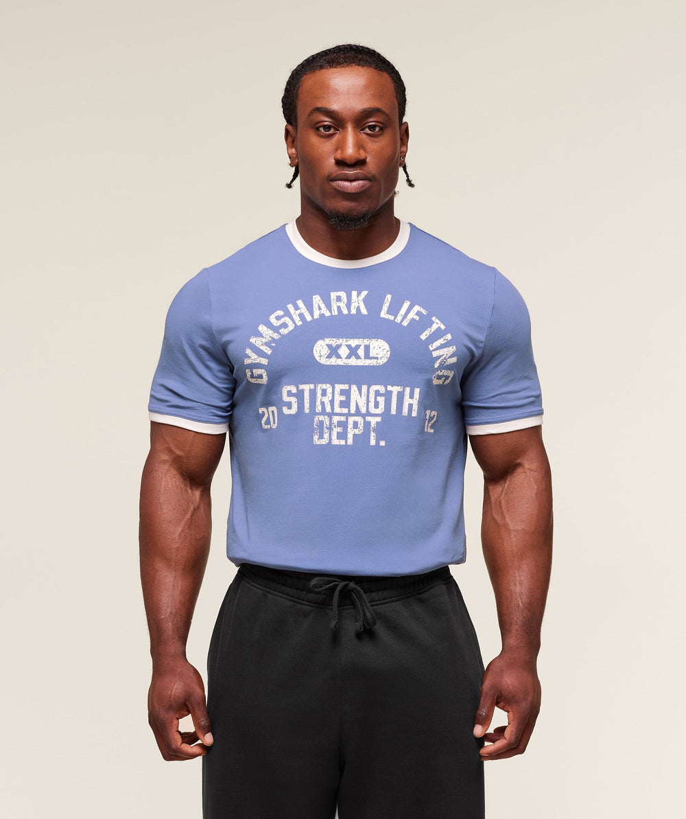 XXL Strength Dept Ringer T-Shirt - Worn Blue