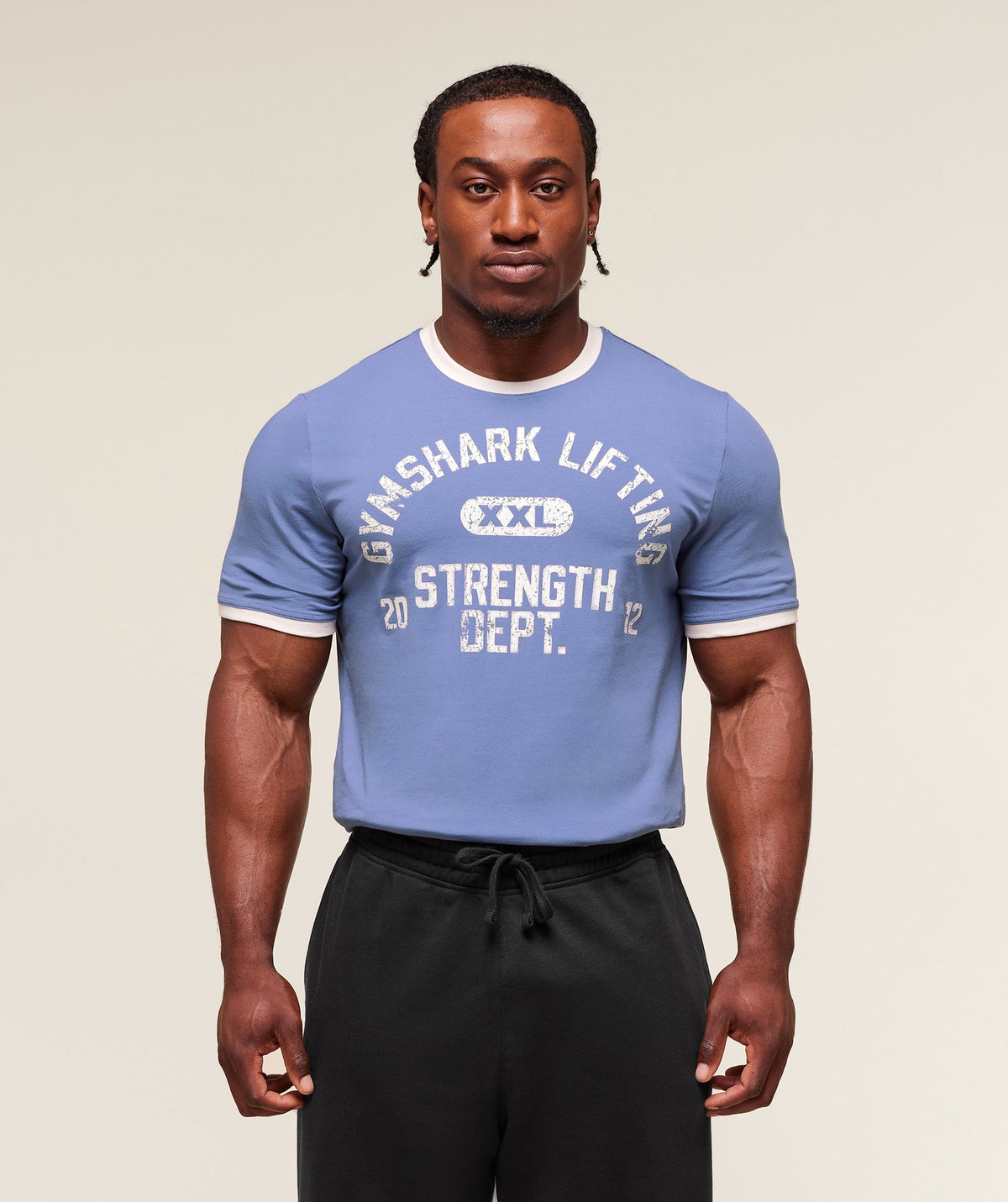 XXL Strength Dept Ringer T-Shirt - Worn Blue