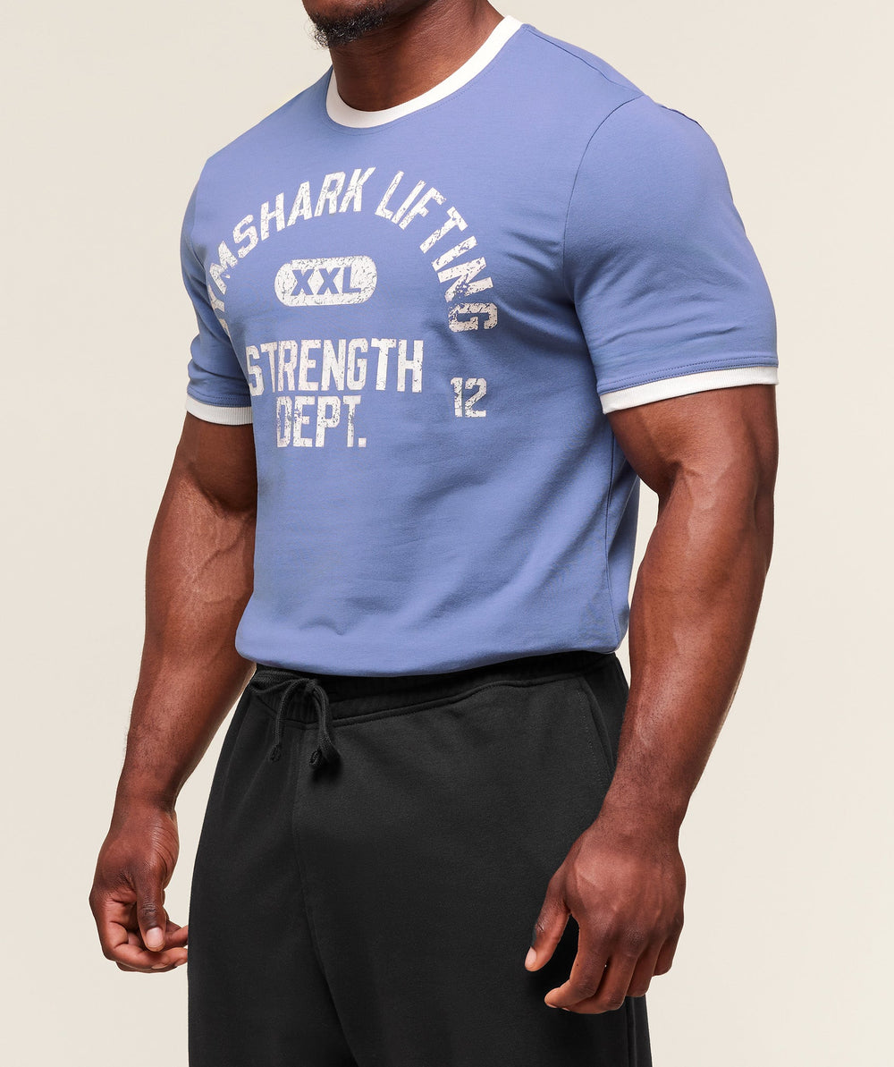 XXL Strength Dept Ringer T-Shirt - Worn Blue