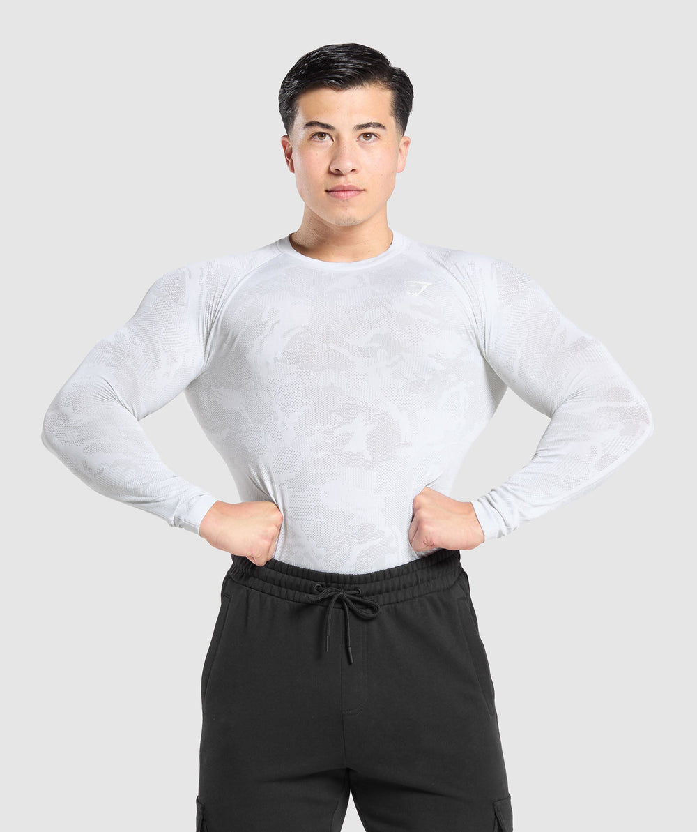 Geo Seamless Long Sleeve T-Shirt - White/Light Grey