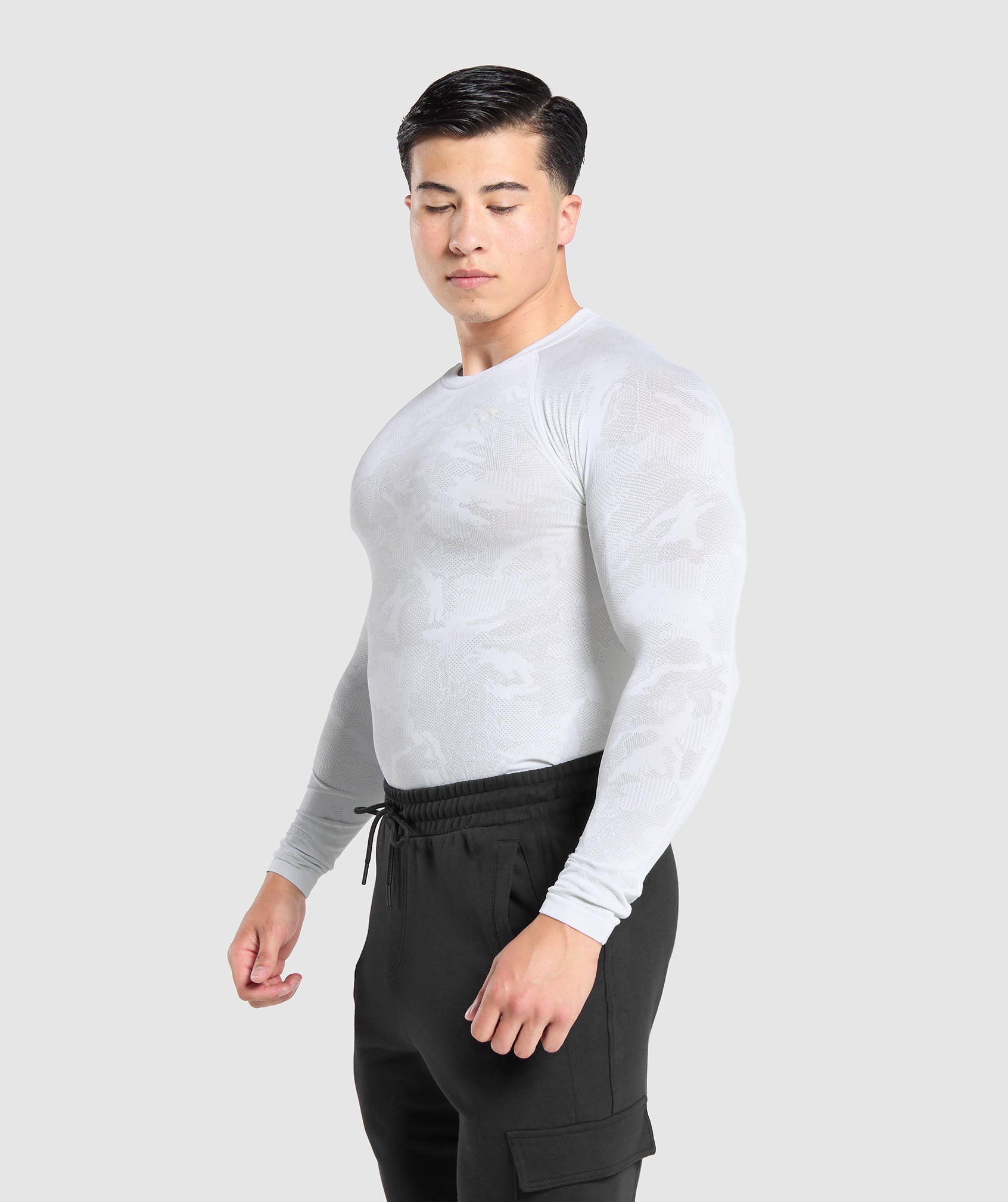 Geo Seamless Long Sleeve T-Shirt - White/Light Grey