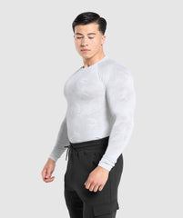 Geo Seamless Long Sleeve T-Shirt - White/Light Grey